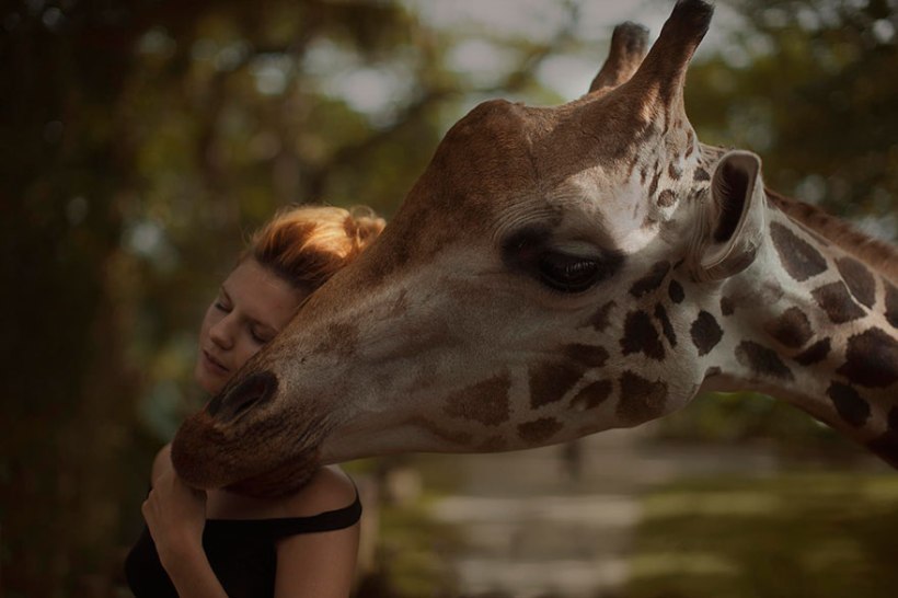 Model with giraffe by Katerina Plotnikova