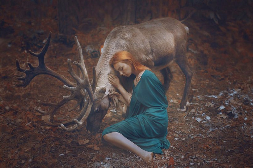 Model with elk by Katerina Plotnikova