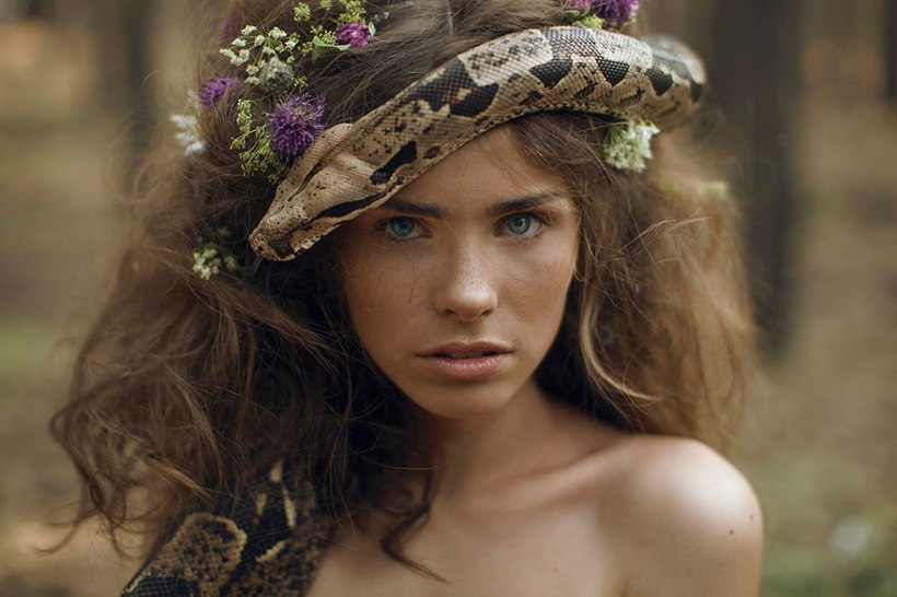 Model with snake by Katerina Plotnikova