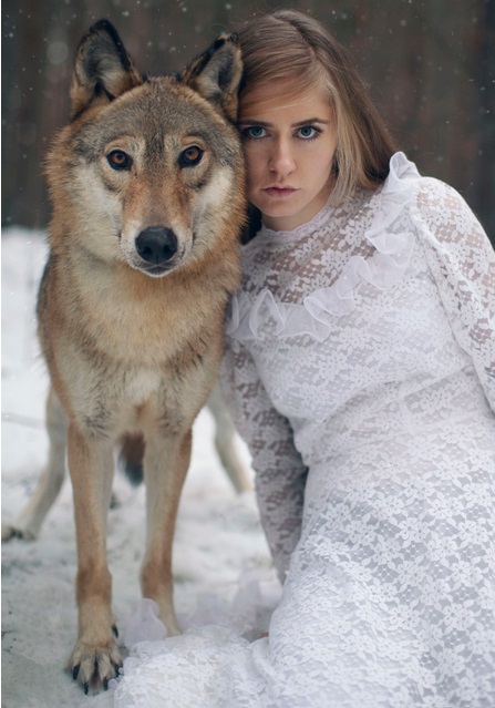 Model with wolf by Katerina Plotnikova