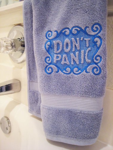 Hitchhikers Guide to the Galaxy don't panic towel by SkyDogs