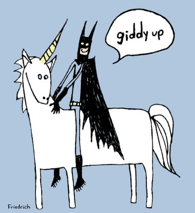 Batman riding unicorn by ILovePaul
