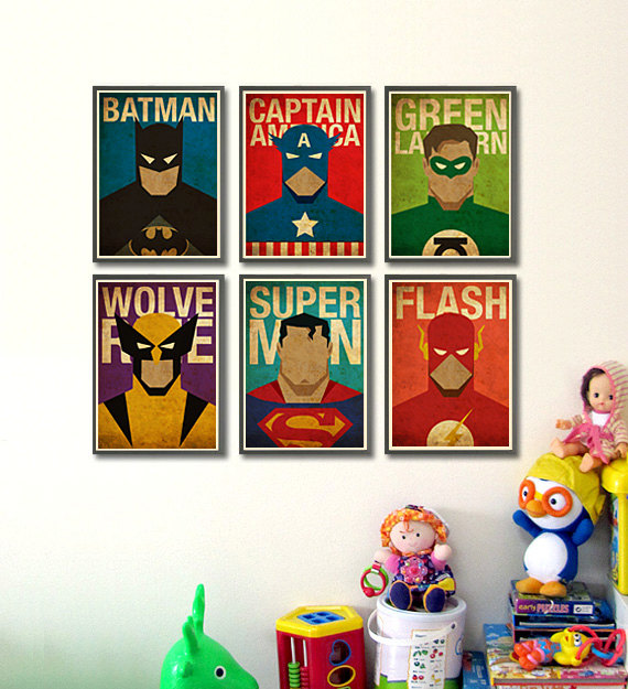 Superhero posters by MyGeekPosters including Batman Captain America Green Lantern Wolverine Superman and Flash