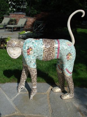 It's not every day you come across a mosaic monkey (with toe shoes on his hands?). $3,500 will get you this fine specimen from AnnReaDesigns.