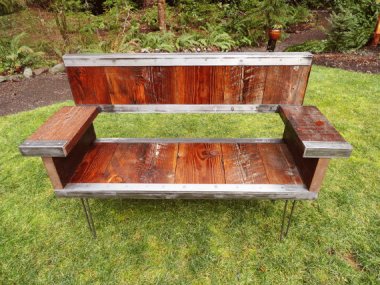 Glorious industrial reclaimed-wood bench by MtHoodWoodWorks