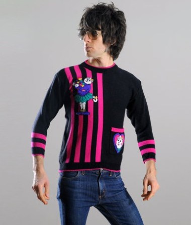 Dear Hipsters, No. Love, Me Vintage eighties cat sweater, modeled by Ric Ocasek, sold by CarnivalOfTheManiac