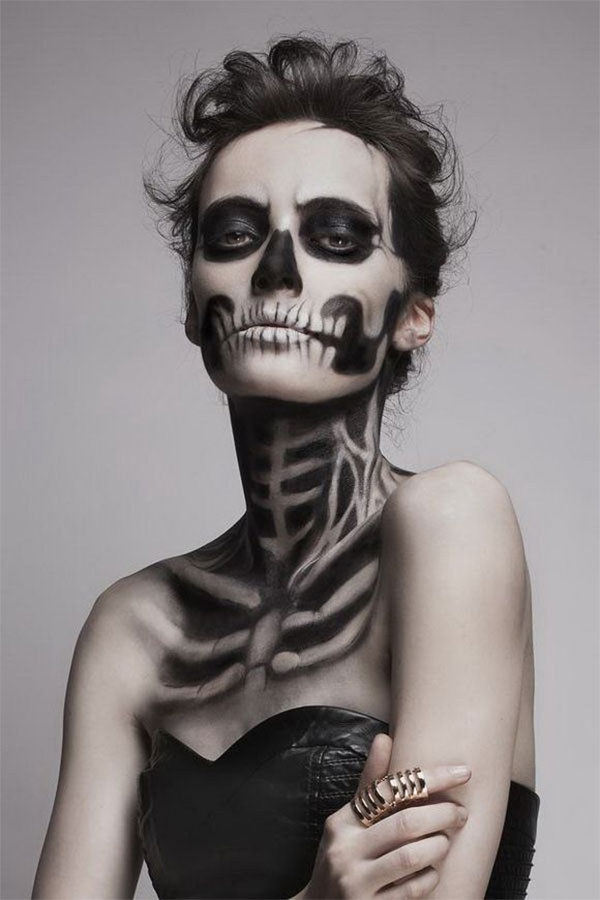 Black and white Calavera sugar skull makeup for Mexican Day of the Dead