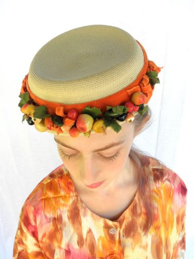 This vintage fruit hat is billed as being in perfect condition. Know why? NO ONE WOULD WEAR IT. Sold by JackpotJen.