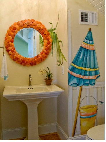 More aquatic cutesy stuff. This is a little too precious for me, but it would make the perfect beach house half bath.