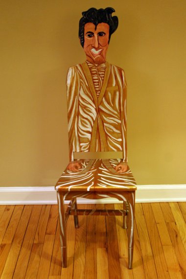 "50,000,000 fans can't be wrong" painted Elvis chair by FendosArt who clearly never saw a picture of Elvis
