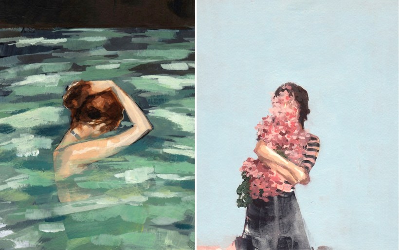 California painter and Etsy seller (!) Clare Elsaesser paints her singular female subjects with their faces turned away or otherwise obscured. While that sounds uncomfortable, the paintings instead feel intimate to me, as if we are observing a loved one unaware of our presence