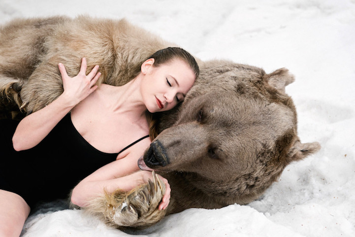 giant brown bear and model by Olga Barantseva