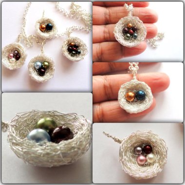 As much as I usually dislike those necklaces with different birthstones for each child, this nest with different colored pearl eggs is actually pretty cool. By MomsMagicJewelry