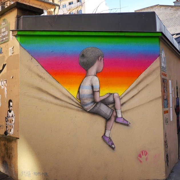 Seth Globepainter's street art features characters staring into multi-colored universes