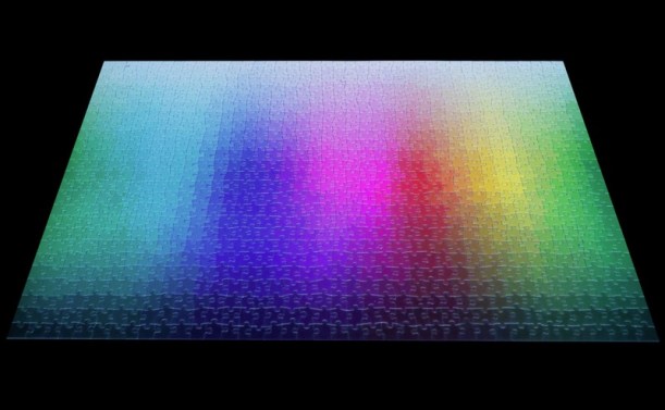 Clemens Habicht's 1,000-piece jigsaw puzzle containing exactly 1,000 different colors arranged in the form of a CMYK gamut is available for pre-order from This Collosal's shop.