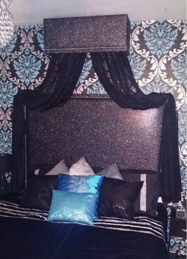 Not a morning person? No problem! This glittered canopy and headboard are sure to make you sparkle, whether you want to or not! By GlamBespokeDesigns