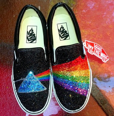 If you must have glittered sneakers, at least make it these super-cool Dark Side of the Moon Vans. By ErotoMania, who actually has a pretty amazing shop