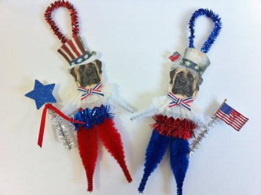 I realize these are technically ornaments, but WTF? English Mastiffs as American patriotic symbols? Why? What did English Mastiffs ever do to you? By StanleyAndStewart