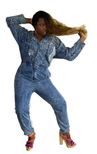 This model is REALLY feeling this jumpsuit. I dont remember acid wash inspiring this much passion in either the wearer or the observers. Another gem by YellowWoodVintage