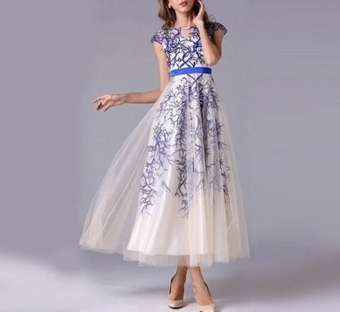 Absolutely stunning cobalt coral-embroidered gown. By MudanFloral