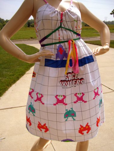 Greek Space Invaders dress for geek weddings. Blind geeks, maybe. By AvanteGarb