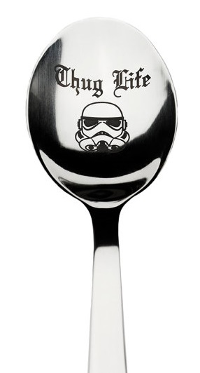 EyeCandies101 will customize this awesome stormtrooper spoon with any engraving you like. But why would you want it to say anything else?