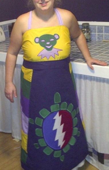 Food prepared by anyone wearing this unspeakably awful Grateful Dead-themed apron is likely to include a currently-illegal (at least in NY) secret ingredient. By ShakedownStitches