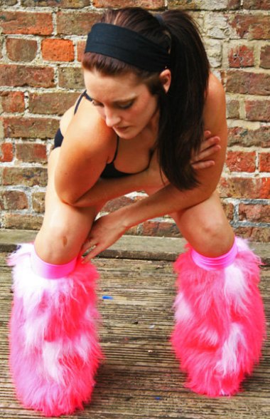 Don't let the picture fool you. Fluffy leg warmers are a very poor choice when your plans include public urination. By FunkiBClubwear