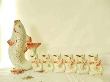 Russian vodka carafe and glasses. I'm surprised. I thought Russians really loved vodka, but this looks like a hate crime to me. By VintageofUkraine