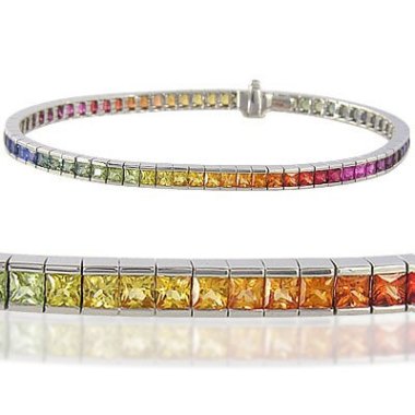 I'm forever drooling over these rainbow sapphire bracelets, and the princess cuts make this one nearly irresistable. By RainbowSapphire