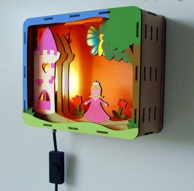 This is so cute! D.I.Y. nursery/children's room lamp. They offer three themes: princess, bunny, and dinosaur. By Bouwlampie