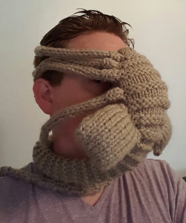 Not only is this knitted Alien face-hugger ugly, what do you think it's going to smell like after the first half hour?