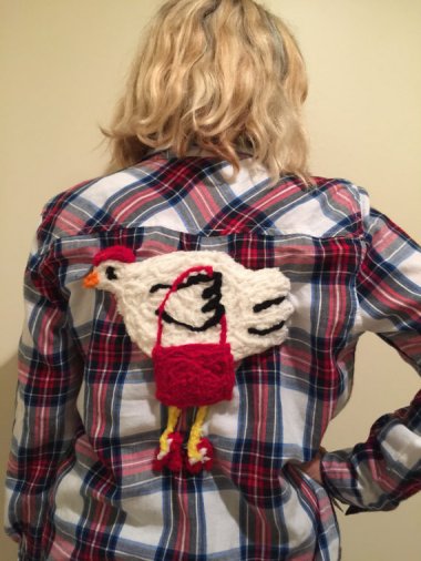 I've heard of a monkey on your back, but a chicken?