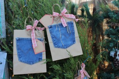 Upcycled denim gift bags, because 'Murica.