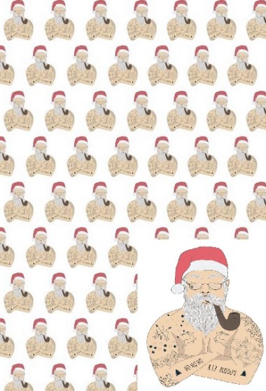 Fantastic tattooed Santa gift wrap by CrassGifts