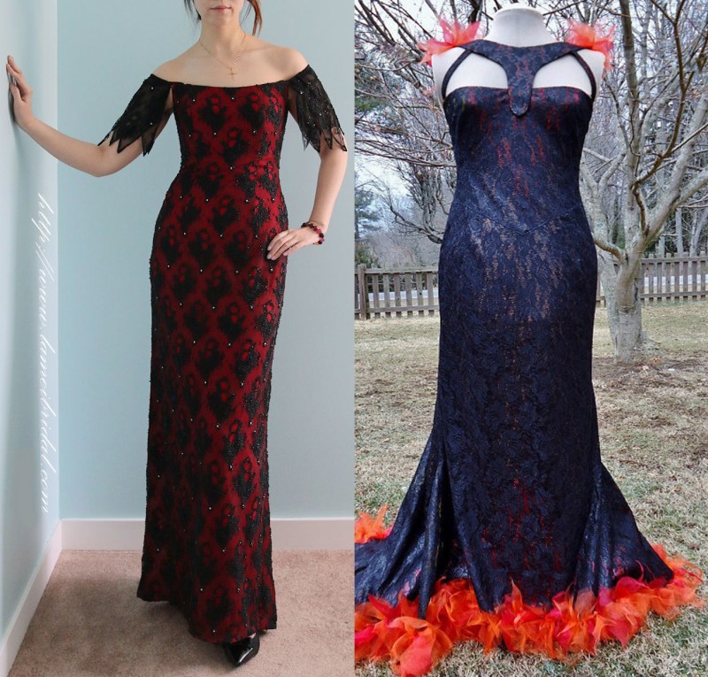 Not all lace overlay is created equal. I can easily imagine the beauty on the left by LAmei on stage presenting an award. But the thing on the right looks better suited to a witch burning.