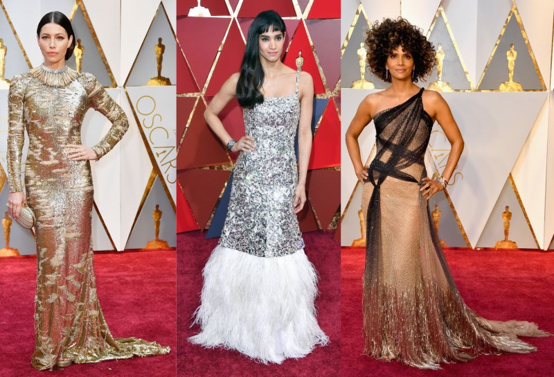 Heavy metallics are back in a big way, which I though both Jessica Biehl and Halle Berry both rocked! However, Chanel or not, I really didn't care for Sofia Boutella's silver dress.
