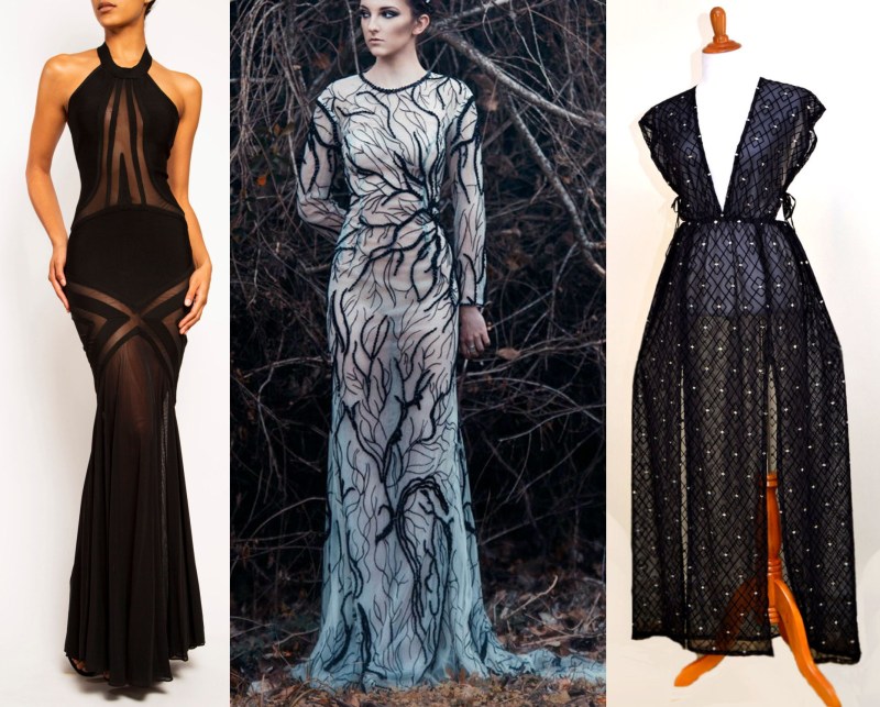 I'm not 100% sure you wouldn't get into the weeds with the fashion press with the gown on the left by FROCKLosAngeles, but I like it anyway! The gown in the middle is from our friends at CouturePoetry, and I'm obsessed as always! And that boxy thing on the right is listed as "runway ready." Do you think this is what they mean by runway?